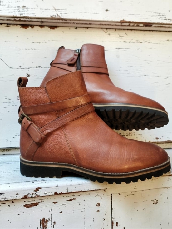 Salamander Shoes - SALAMANDER Germany Cognac Brown Leather Moto Ankle Boots Size EU 41 / US 10